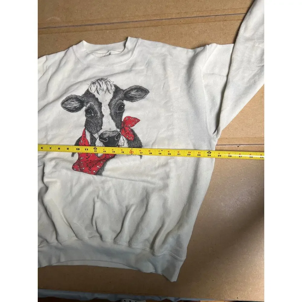 Vintage 90s Cow Fruit Of the Loom Sweatshirt XL White Crew